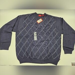 NWT IZOD NAVY Pullover 100% Cotton Sweater Mens Sz XXL DIAMOND PATTERN